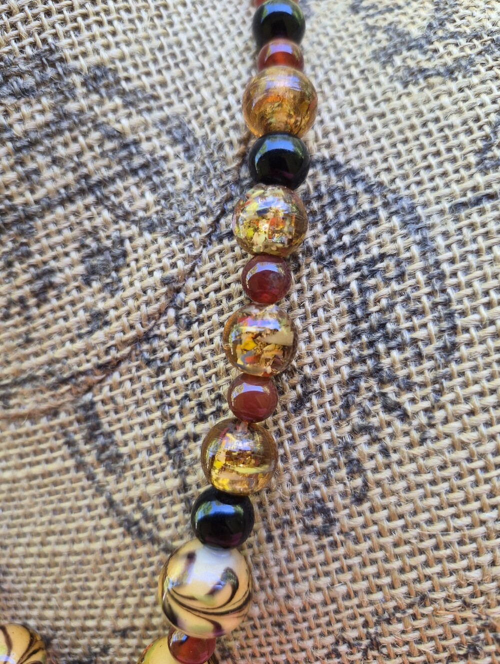 Artisan Wire Wrapped Picasso Jasper Carnelian Art Glass Beaded Necklace 20" - Picture 9 of 9
